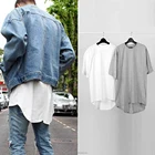 High quality short sleeve round bottom blank streetwear men cheap custom print black hip hop long t-shirts