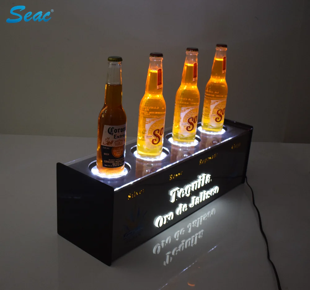 Custom design bar acrylic beer LED base bottle glorifier for 4 bottles