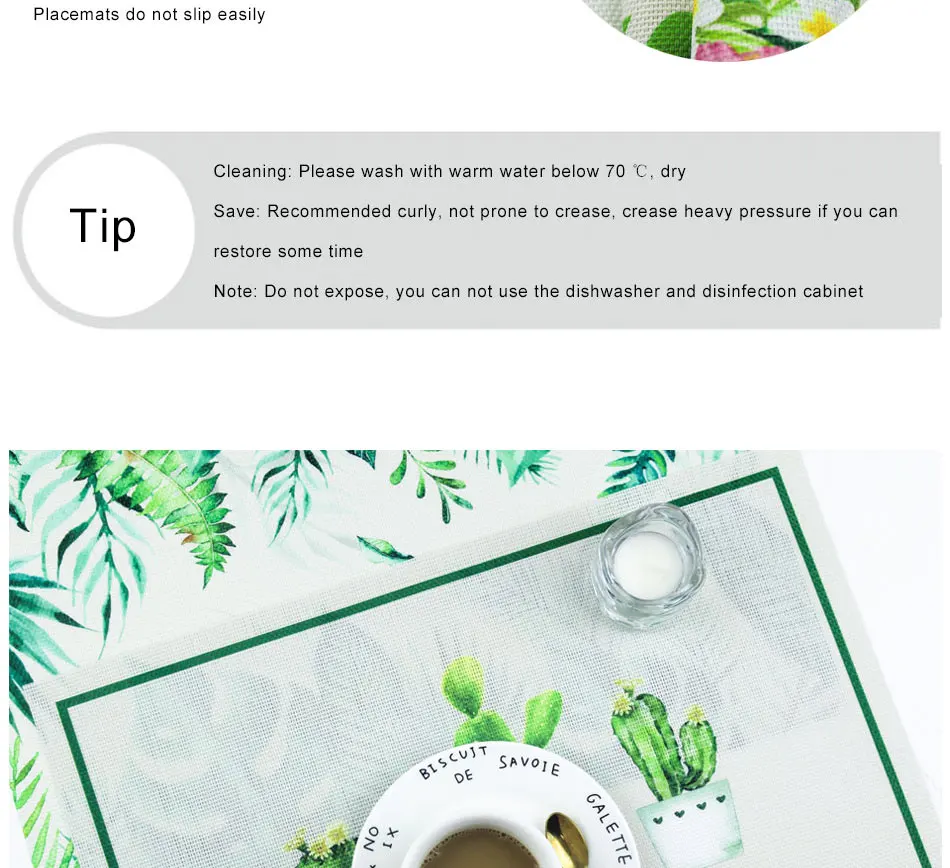 Chic Tropical Plants Tableware Pad Dining Table Mat Heat Insulation Non-Slip Placemats Flamingo Green Leaf Cactus Bowl Coaster (7)