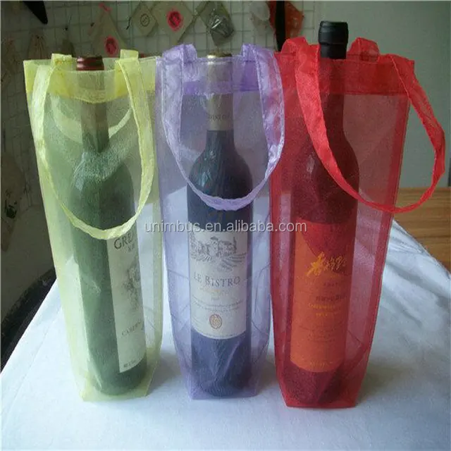 factory custom sheer organza wine gift bag trimmed with lace and