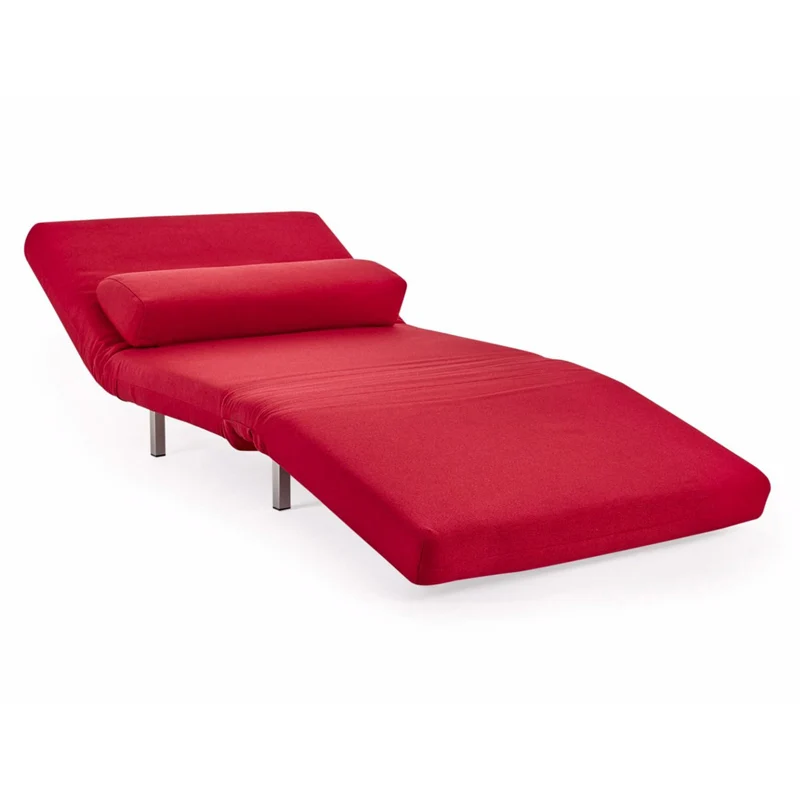 Funky Red Microfiber Reclining Small Single Fold Out Sofa Bed With