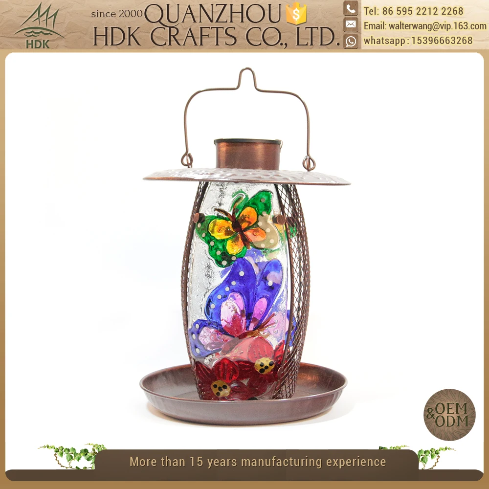 Outdoor Painted Glass Body Bird Feeder Butterfly Floral Humming