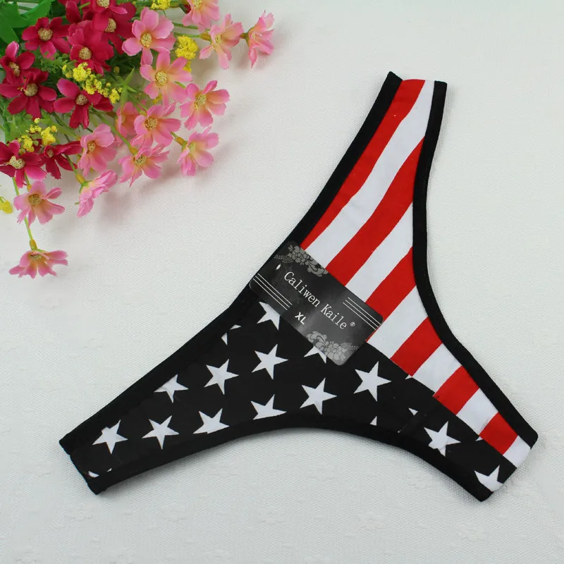 Stock Intimate cotton national flag star stripe Sey panties string lingerie thongs g string Briefs Underwear Women Girls Summer