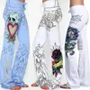 Plus size S-5XL Fashion Women Baggy Skull Rose High Waist Printed Long Pants Hippie Wide Leg Boho Blue White Trousers Flower