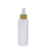 Free sample 30ml 50ml 100ml 120ml 150ml flat shoulder frosted clear glass shampoo cosmetic spray pump bottle with bamboo cap