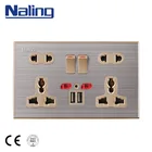 Naling Stainless Steel + PC Panel 10 Pin Electric Wall Switch Socket With Usb