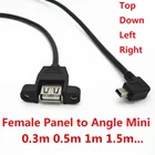 USB 2.0 A female panel mount to mini 5pin male right angle extension cable