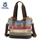 2019 Fashion Leisure Vintage Eco-friendly Zippered Mom Canvas Women Khaki Tote Bag leather handle Large Capacity Shopping