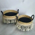 Eco-friendly Baskets Basket 2-piece Set Cotton Rope And Corn Storage Baskets With Fringe Decoration
