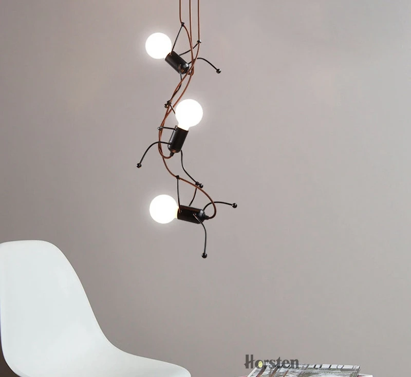 Creative Modern LED Pendant Lamp Black Small Iron Man Pendant Lights For Living Room Children Room Decoration Hanging Lamp (4)