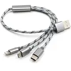 nylon braided mobile phone charger 3 in 1 type c micro usb light-ning/8pin data charging usb cable