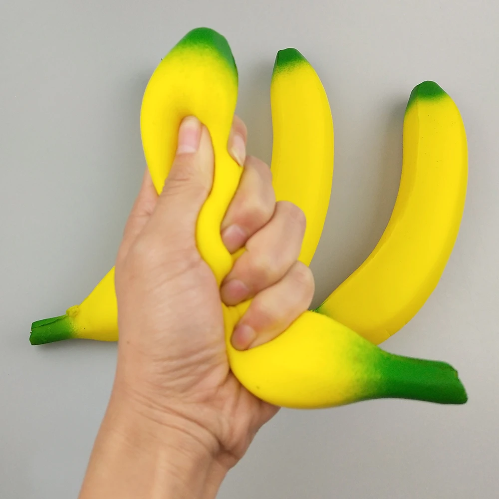 Factory Wholesale 2018 Trend Soft Slow Rising Pu Foam Squishy Scented Cute Fruit Banana Shape Stress Relief Toys for Kids