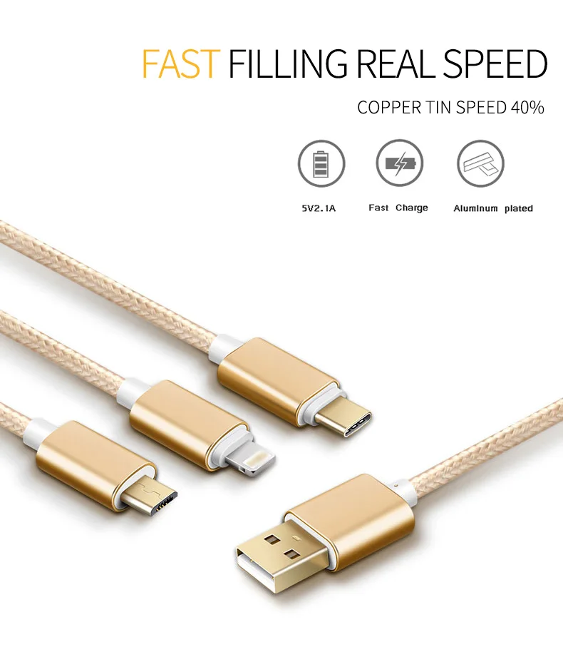 2.4A Current 3 in 1 Charging Sync Data Nylon Braided Micro USB Cable - ANKUX.COM