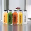 cold pressed juice bottle 250ml 300ml 500ml clear glass french square bottles with plastic screw cap