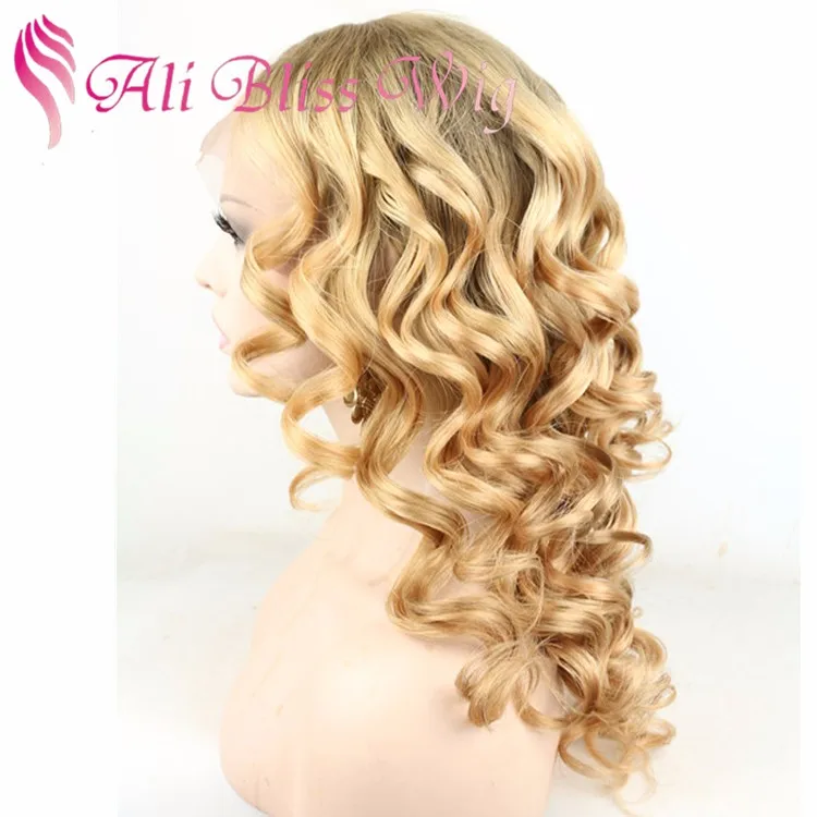 Free Shippng 24 Inch Long Brazilian Human Hair Ombre Color Two Tone Light Brown Roots 613 Blonde Curly Full Lace Wigs for White Women  (3).jpg
