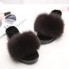 Factory wholesale custom made rabbit fur slippers women slides slippers