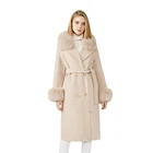Hot Sale Woman Woolen Double Face Winter Jacket Belted Real Fox Fur Collar Ladies cashmere wool coat