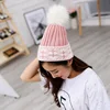 custom women knitted winter Beanie Hat /simple style with ball on top women winter knit beanie hat