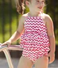 kids clothing wholesale Boutique White n Red Chevron Ruffle Swimsuit toddler girl cotton clothes set beach wear tank top&bloomer