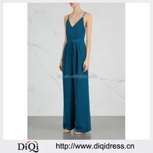 Wholesale Women Apparel Sleeveless Teal Color Wid-leg Crepe Jumpsuit(DQE0142J)