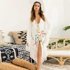 China Factory Dropship Women Ladies Casual Bell Sleeve Boho Floral Print Maxi V Neck Long Tassel Dress