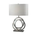 brushed nickel circle euro modern design desk table lamp with cone off white lampshade for hotel homoe decoration