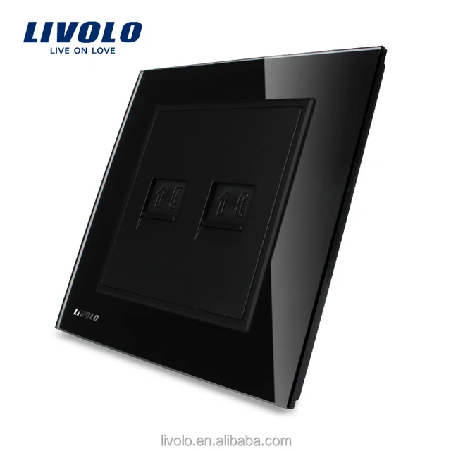 Livolo Black Crystal Glass Panel 2 gang Telephone Socket UK standard Wall Outlet VL-W292T-11(TEL)