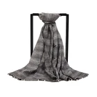 Versatile Wrap Shawl Retro Pearl Tassel Black Yarn Dyed Stole