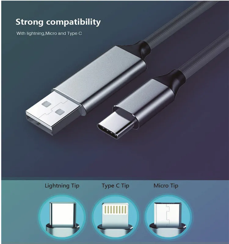 Micro Usb Type-C Magnetic Phone Cable LED Fast Charging Cable Mini Usb C Charge Cord Charging For Mobile - ANKUX.COM