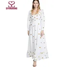 New design white linen long sleeve embroidery casual women maxi dress