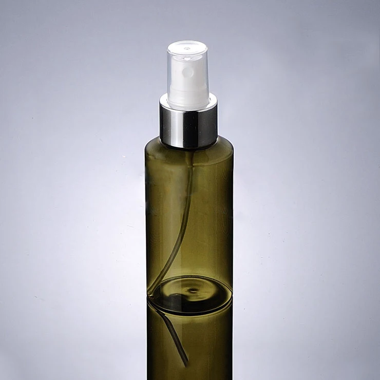 High quality sliver spray cap 100ml green amber plastic cosmetic pet bottle