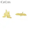 CZCITY Silver Earrings 925 Korean Style for Boys Cool Castle Cartoon Small Stud Earring