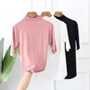 Spring/summer 2019 Europe new bamboo loose-fitting T-shirt for ladies with high neck and mid-sleeve leotard tops