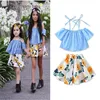 european style girl summer clothes sets kids t-shirt+short skirt+headband 3piece outfits
