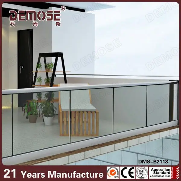 aluminum profile fixed glass railing/glass balcony railing