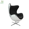 Mid century aviator furniture Genuine black leather aluminum back living room lounge chair