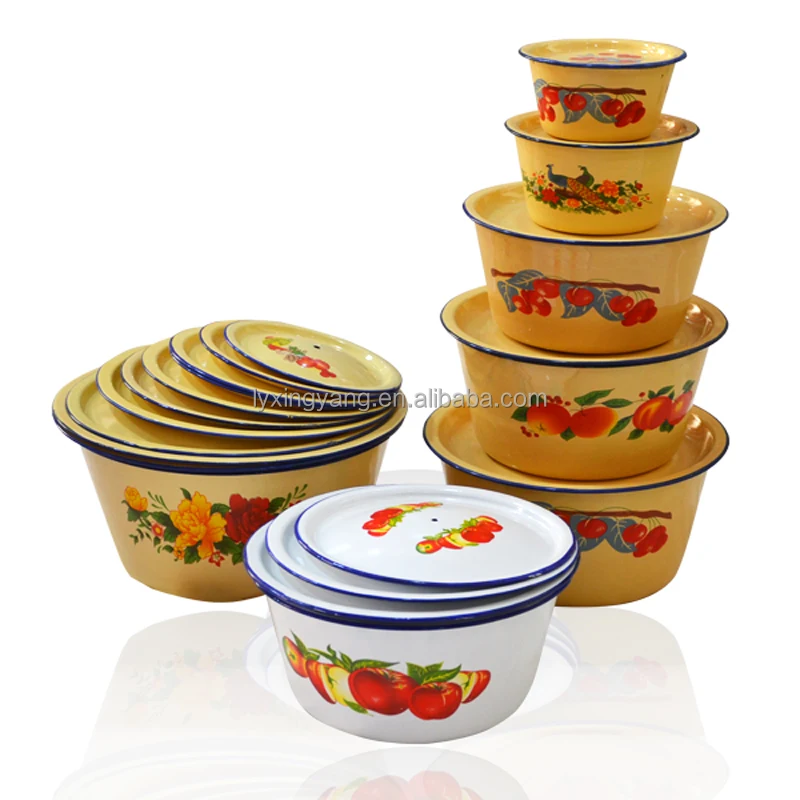 6pcs finger bowl with cover/set enameled,enamel mixing bowl with