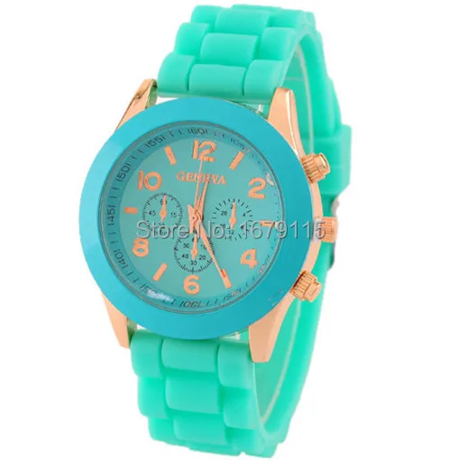 Geneva Unisex Quartz watch 14color men women Analog wristwatches Sports Rose Gold Silicone watches Dropship