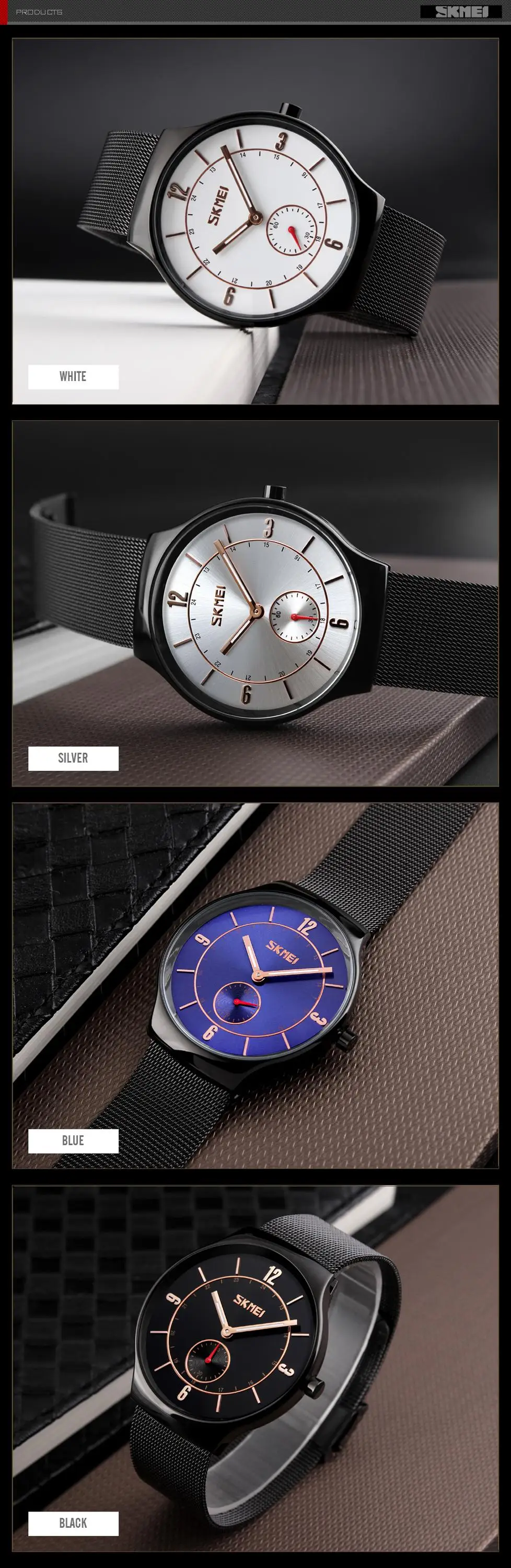 SKMEI 9163 Mens Fashion Business Wristwatch Stainless Steel Custom Analog Watch