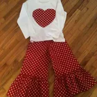 Latest kids cotton long sleeve love Tee little girls ruffle polka dot trouses girls boutique outfits