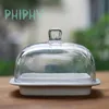new design ceramic butter / cake dish with clear glass dome