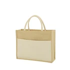 Plain 2019 Fashion Jute Tote Bag with Cotton Pocket