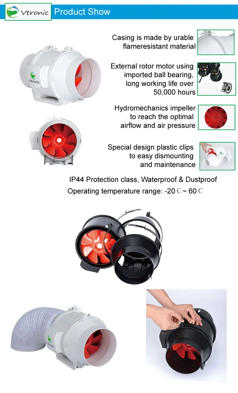 Portable 6 Inch Centrifugal Wall Mounted Kitchen Smoke Exhaust Blower Extractor Low Noise