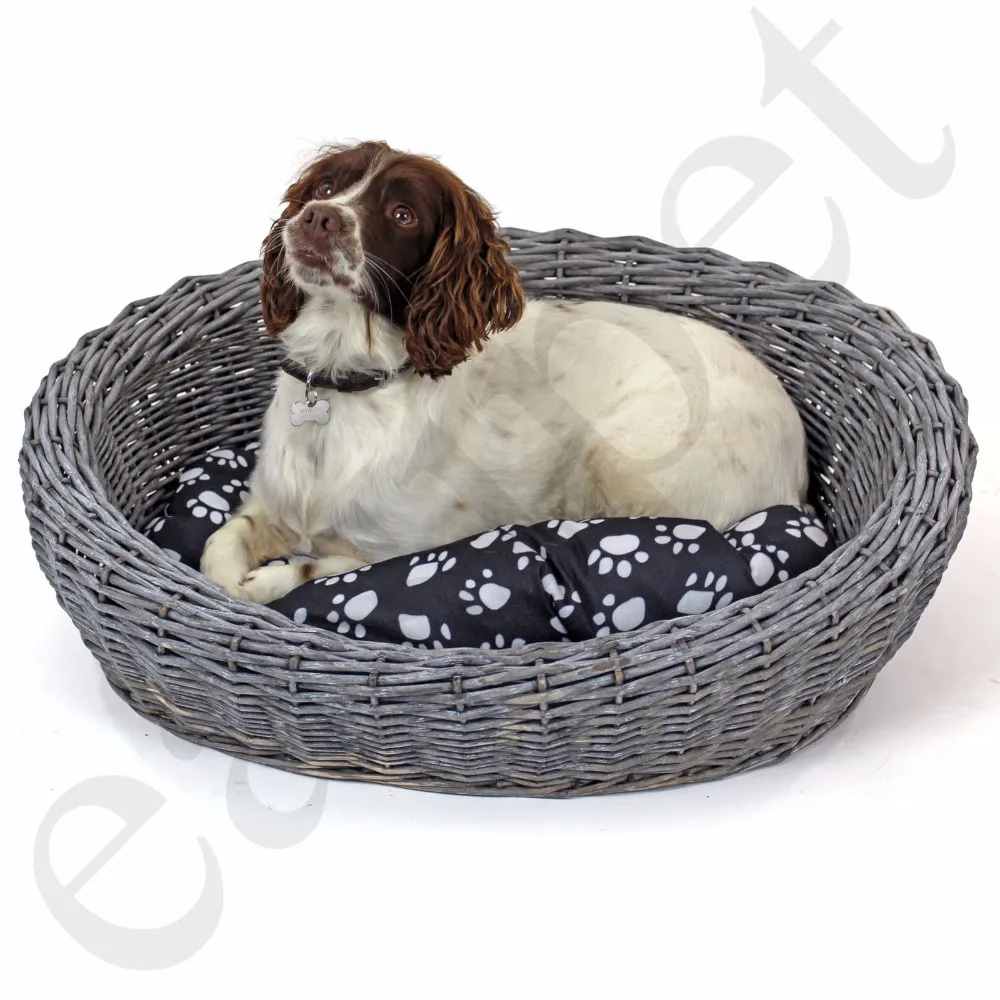 oval wicker dog puppy basket pet bed sofa washable cushion