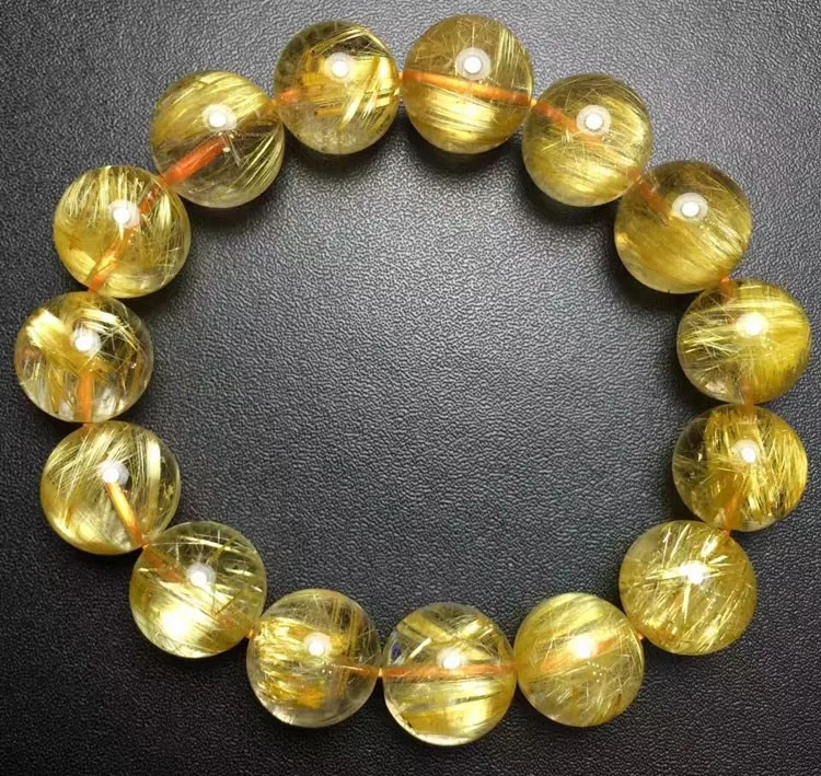 Factory Price High Quality Natural Gold Rutilated Quartz Round Beaded Bracelets 6mm 8mm 10mm 12mm 14mm Sizes Mineral Gemstones