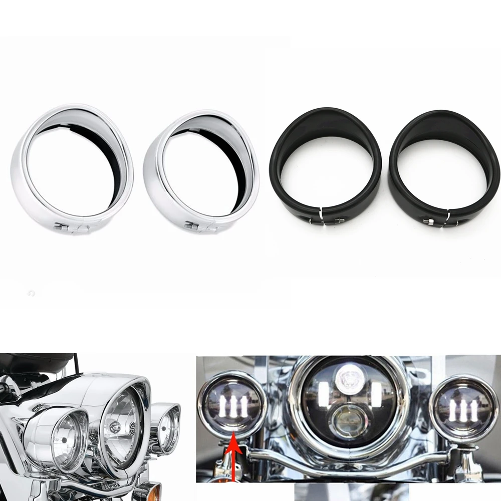 Visor Style Passing Lamp Trim Ring Set For Harley-Davidson 4.5 INCH FOG LAMP.jpgV