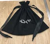 Black Cotton Linen Dust Bag With Grosgrain Ribbon