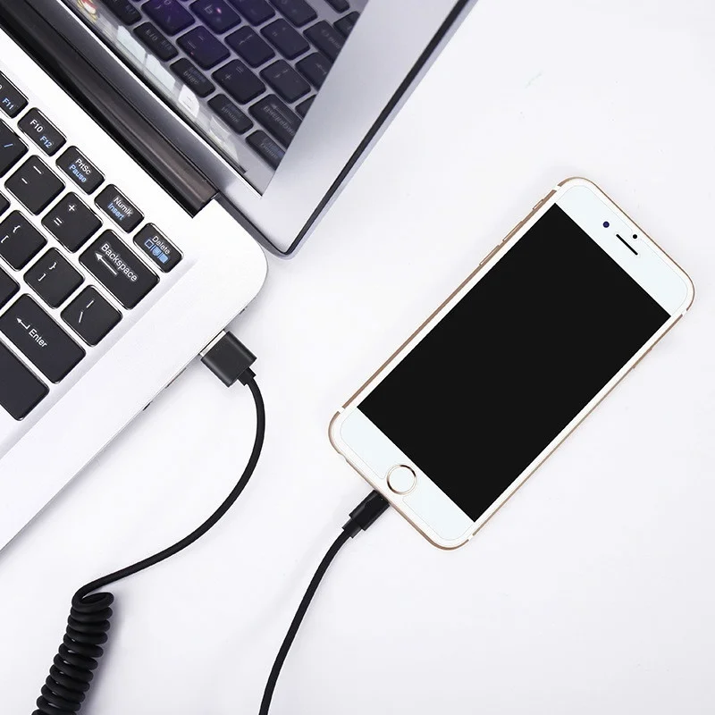 Retractable Spring Charging Data Sync for IPhone Flexible Elastic Stretch USB Charger Cable - ANKUX.COM