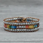 Handmade Crystal Beads Multilayer Wide Charm Bracelets Leather Rope Bangle For Woman Warp Bangles