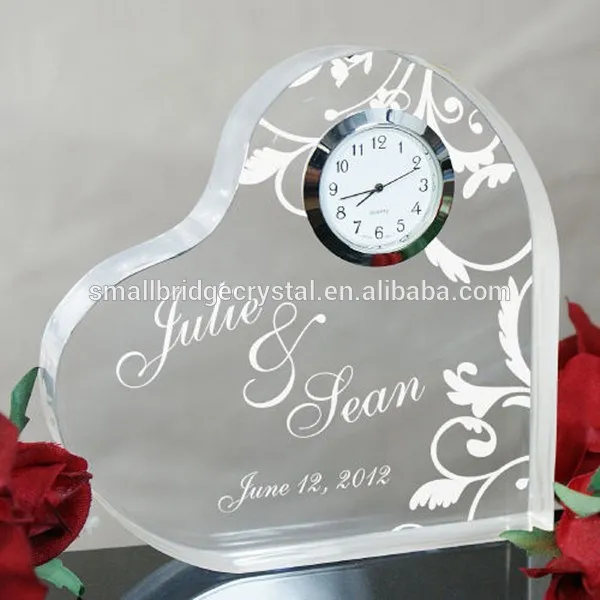 product 2d engraving  heart shape crystal wedding souvenirs clock-29